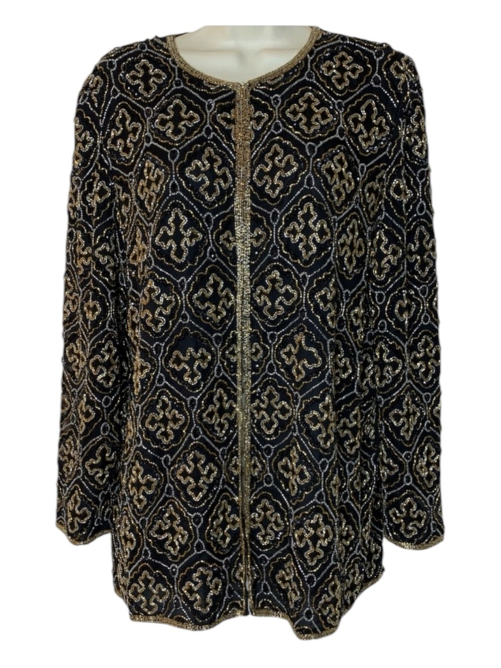 Stenay Evening Jacket Black and Gold Beaded Open Cardigan Top 80’s size Medium
